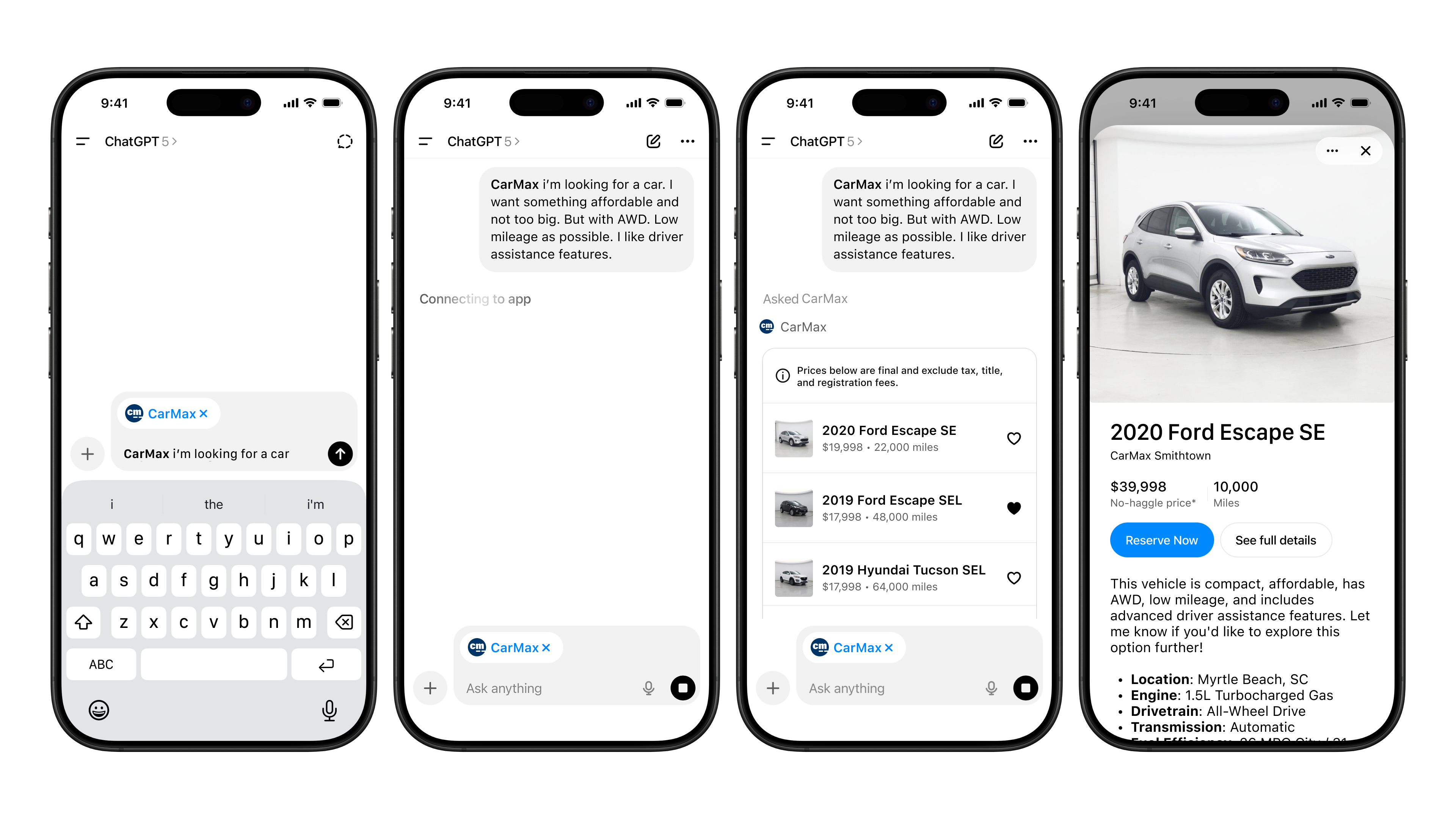 Mock of CarMax ChatGPT app